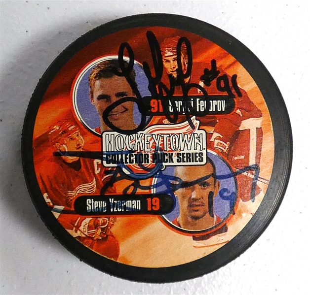 Sergei Fedorov & Steve Yzerman Autographed Photo Puck