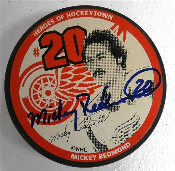 Mickey Redmond Autographed Photo Puck