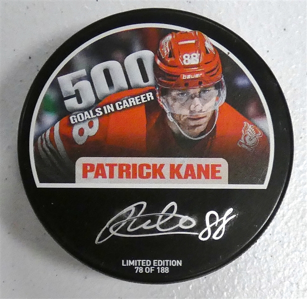 Patrick Kane Autographed 500th Goal Puck