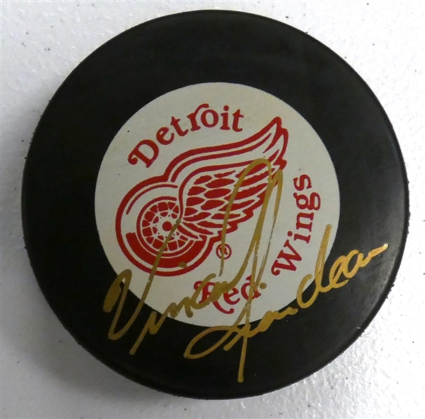Vincent Riendeau Autographed Red Wings Puck