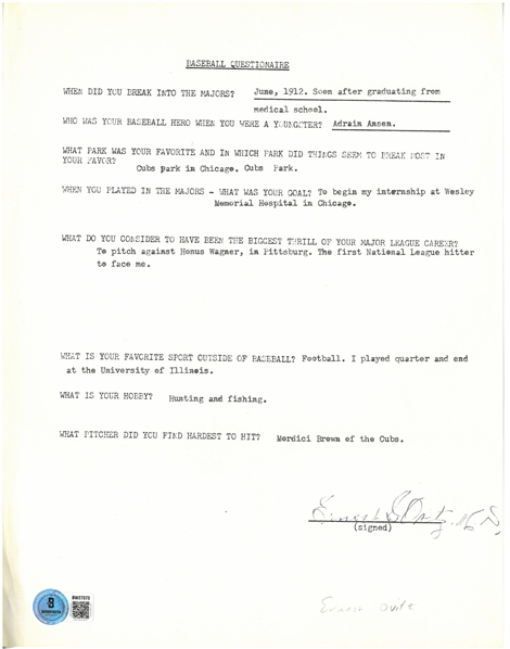 Ernie Ovitz Autographed Questionnaire