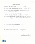 Hughie Critz Autographed Questionnaire