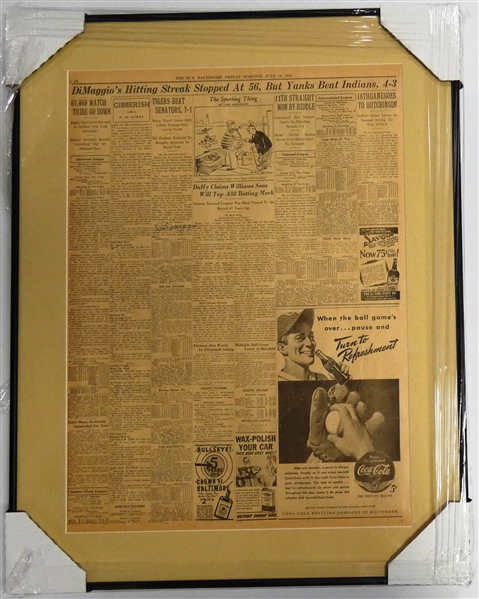 Joe DiMaggio Autographed Hit Streak Snapped Framed Newspaper (Pick up Only)