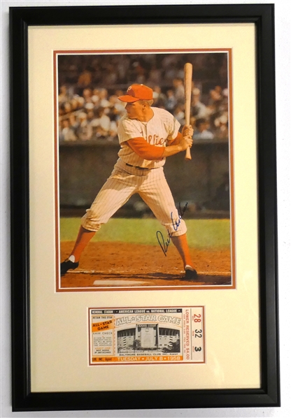Richie Ashburn Autographed 8x10 & 1958 All Star Ticket