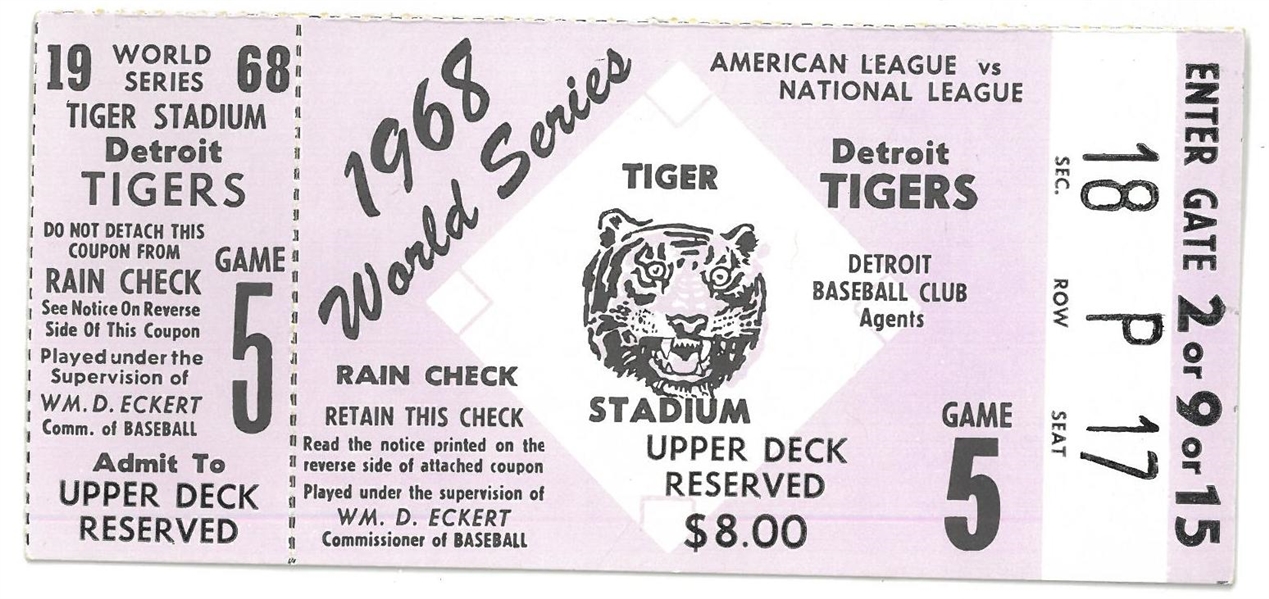 1968 World Series Game 5 Ticket Stub (Brock/Freehan Play at the Plate)