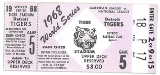 1968 World Series Game 5 Ticket Stub (Brock/Freehan Play at the Plate)