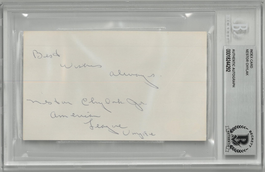 Nestor Chylak Autographed 3x5 Index Card 