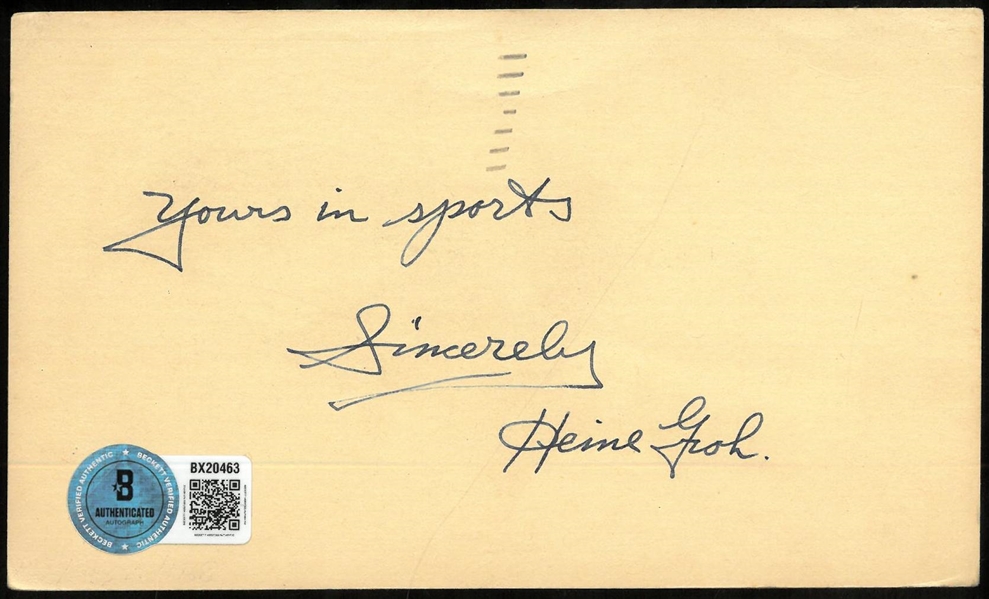 Heinie Groh Autographed 3x5 Index Card