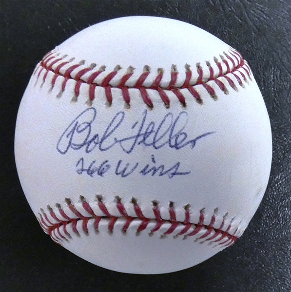Bob Feller Autographed Baseball w/ Wins