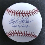Bob Feller Autographed Baseball w/ Wins