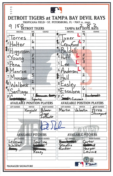 Kirk Gibson Autographed 5/11/2003 Lineup Card