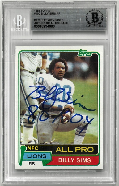 Billy Sims Autographed 1981 Topps Rookie Card