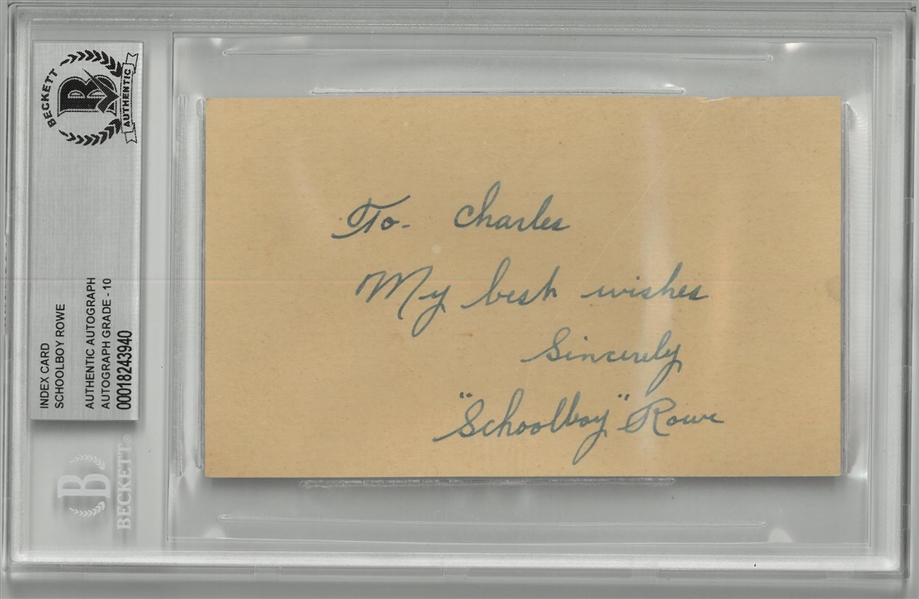 Schoolboy Rowe Autographed 3x5 Index Card