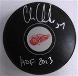 Chris Chelios Autographed Red Wings Puck w/ HOF