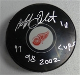 Matthieu Dandenault Autographed Red Wings Puck w/ Cup Years