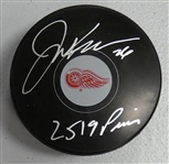 Joe Kocur Autographed Red Wings Puck w/ Penalty Minutes