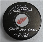 Patrick Kane Autographed Red Wings Puck w/ 500th Goal