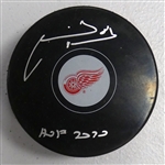 Marian Hossa Autographed Red Wings Puck w/ HOF