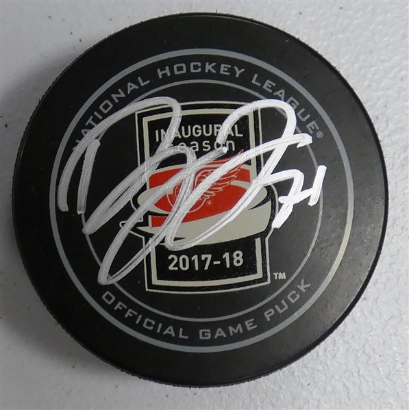 Dylan Larkin Autographed Inaugural Season at LCA Puck