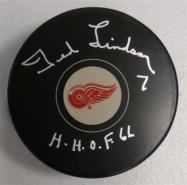 Ted Lindsay Autographed Red Wings Puck w/ HOF