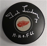 Ted Lindsay Autographed Red Wings Puck w/ HOF