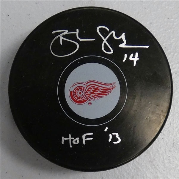 Brendan Shanahan Autographed Red Wings Puck w/ HOF