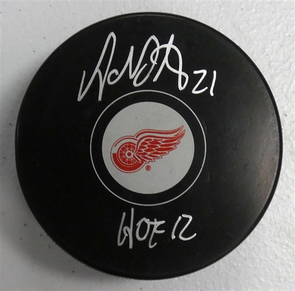 Adam Oates Autographed Red Wings Puck w/ HOF