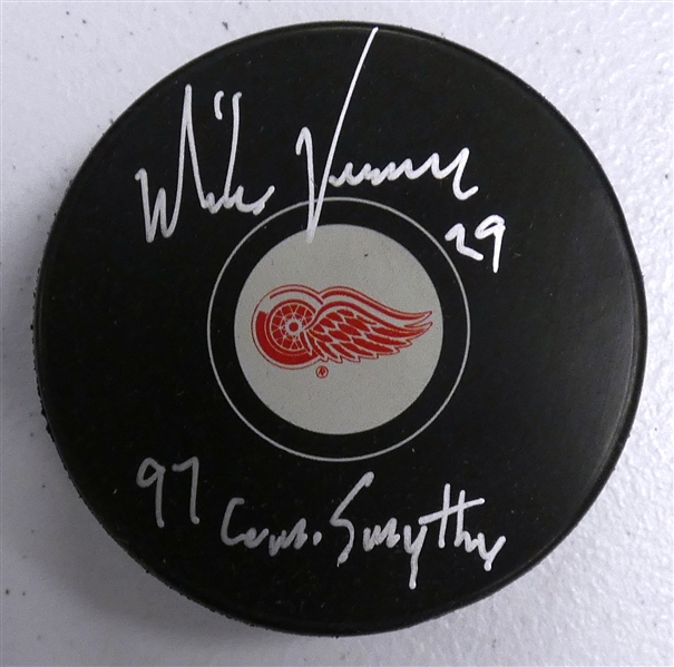 Mike Vernon Autographed Red Wings Puck w/ Conn Smythe