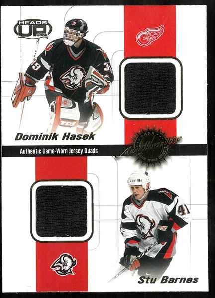 Dominik Hasek & Stu Barnes 2002 Pacific Heads Up Quad Jersey