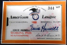 Ernie Harwell's 1990 AL League Pass Framed Display (Pick Up Only)