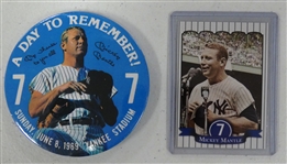 Mickey Mantle Day Button and Topps Card