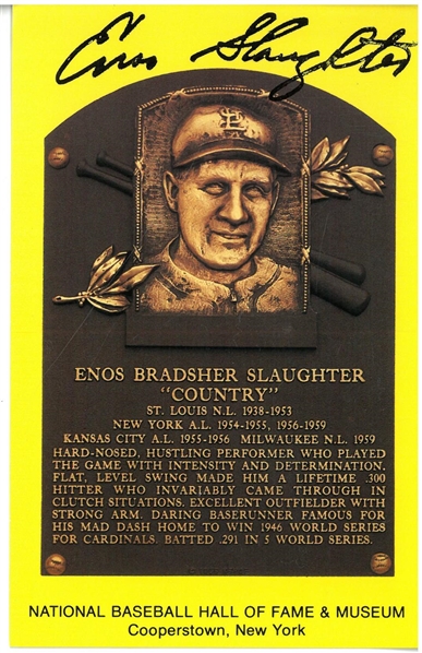 Enos Slaughter Autographed Hall of Fame Plaque