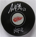 Adam Oates Autographed Red Wings Puck w/ HOF