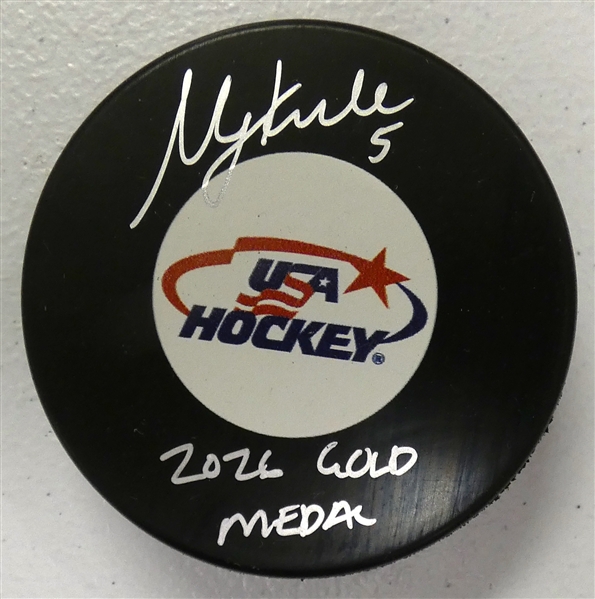 Megan Keller Autographed USA Puck w/ 2026 Gold Medal
