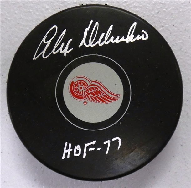 Alex Delvecchio Autographed Red Wings Puck w/ HOF