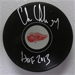 Chris Chelios Autographed Red Wings Puck w/ HOF