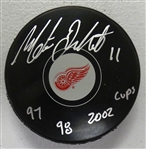 Matthieu Dandenault Autographed Red Wings Puck w/ Cup Years