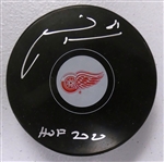 Marian Hossa Autographed Red Wings Puck w/ HOF
