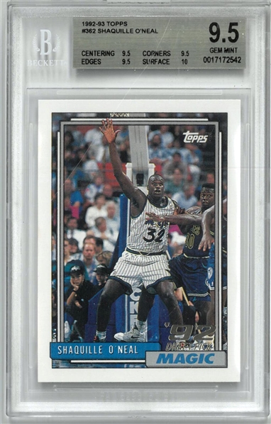 Shaquille ONeal BGS 9.5 1992-93 Topps
