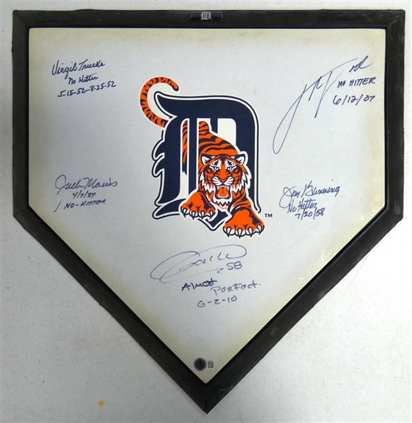 Detroit Tigers No Hitter Pitchers Autographed Home Plate