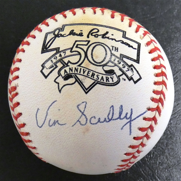 Vin Scully Autographed Jackie Robinson Logo Baseball