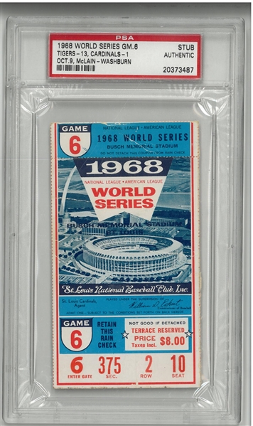 1968 World Series Game 6 Ticket Stub