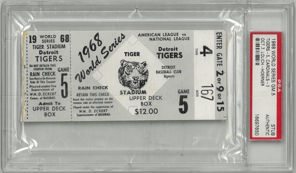 1968 World Series Game 5 Ticket Stub (Brock/Freehan Play at the Plate)