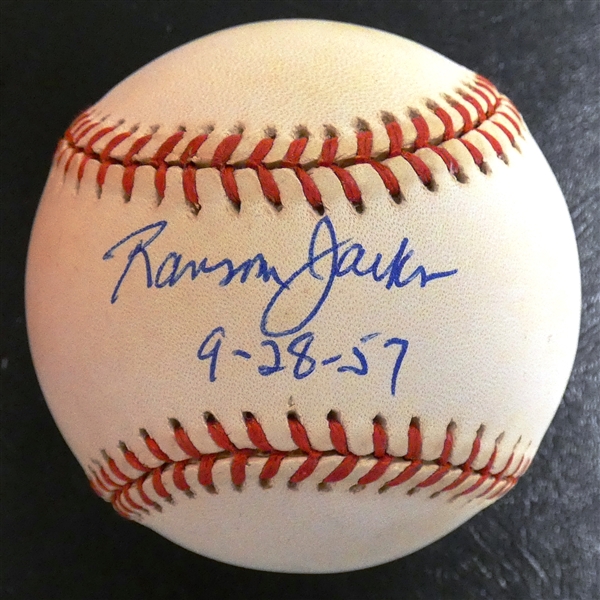 Ransom Jackson Autographed Baseball w/ Date of Last Brooklyn HR