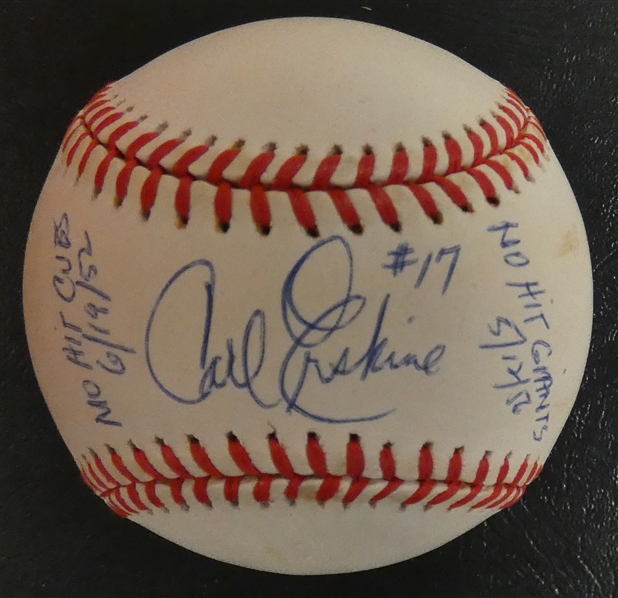 Carl Erskine Autographed Baseball w/ No Hitters