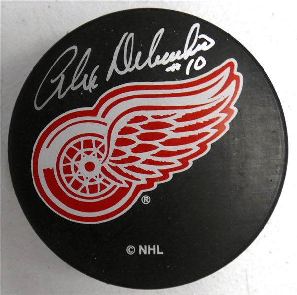 Alex Delvecchio Autographed Red Wings Puck