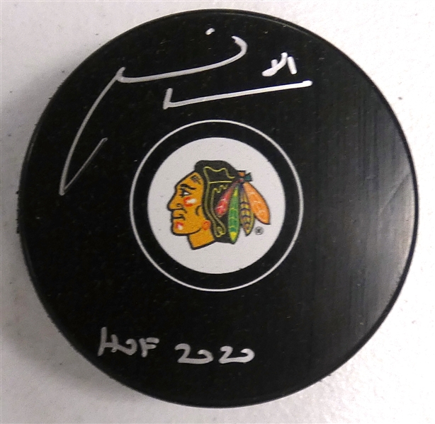 Marian Hossa Autographed Blackhawks Puck w/ HOF