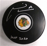 Marian Hossa Autographed Blackhawks Puck w/ HOF