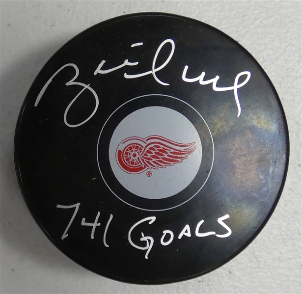Brett Hull Autographed Red Wings Puck w/ 741 Goals