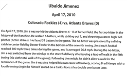 Ubaldo Jiminez No Hitter Ticket